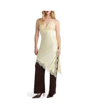 Bardot Silvio Asymmetric Lace Trim Satin Dress - Natural