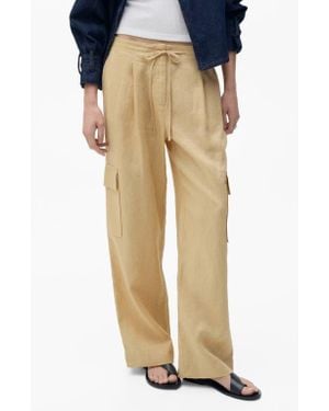 Mango Linen Cargo Pants - Natural
