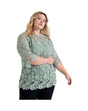 June + Vie Allover Lace Top - Green