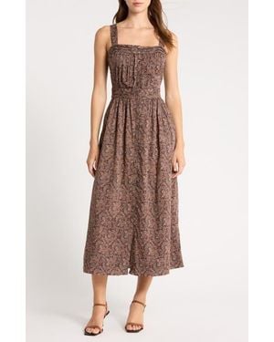 PAIGE Temecula Paisley Pintuck Cotton Dress - Brown