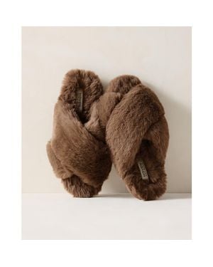 Haven Well Within Faux Fur Criss-Cross Slippers - Brown