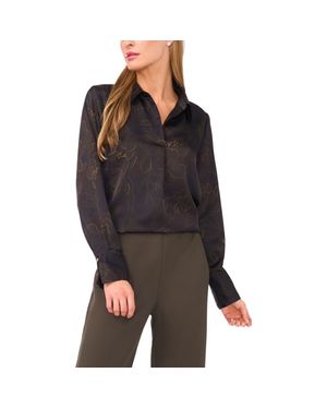 Halogen® Floral Collared Charmeuse Popover Top - Black