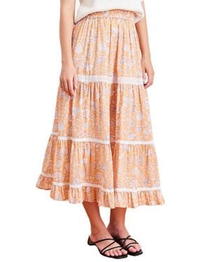 Paneros Clothing Colette Lace Inset Tiered Midi Skirt - Pink