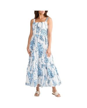Brave+True Carmen Tiered Print Midi Dress - Blue