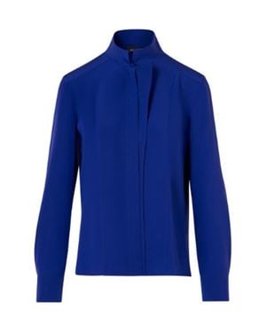 Akris Stand Collar Silk Crepe Shirt - Blue