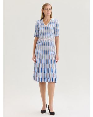 Misook Fit & Flare Geometric Soft Knit Midi Dress - Blue