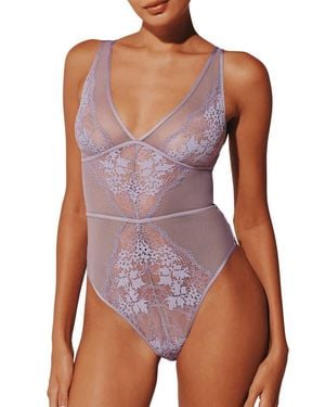 Thirdlove All Day Lace Unlined Thong Bodysuit - Purple