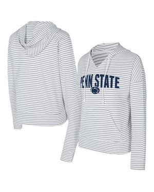 Concepts Sport Penn State Nittany Lions French Terry Striped V-Neck Pullover Hoodie - Gray