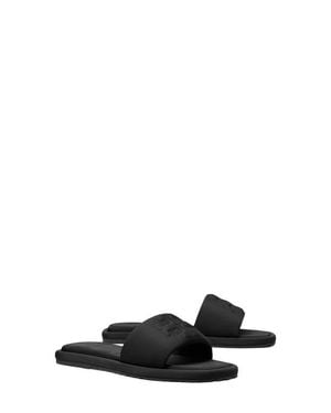 Tory Burch Double-T Leather Sport Slide Sandal - Black