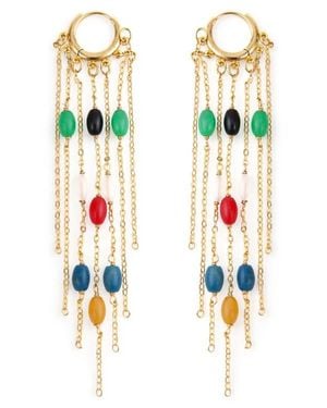 Panacea Stone Fringe Hoop Drop Earrings - Multicolor