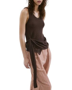 Mango Asymmetric Drape Sash Knit Top - Brown