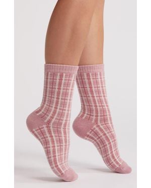 Casa Clara Cotton Blend Plaid Crew Socks - Pink