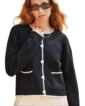 Ro&zo Long Sleeve Crew Neck Contrast Cardigan - Black