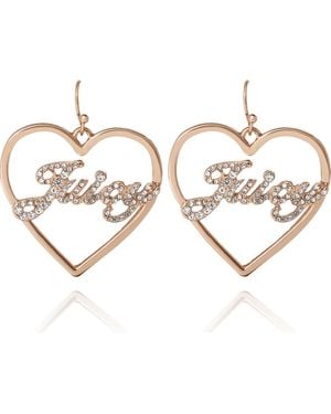 Juicy Couture Crystal Heart Drop Script Logo Earrings - Metallic