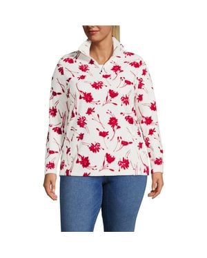 Lands' End Plus Size Anyweather Fleece Quarter Zip Pullover - Red