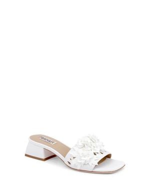 Badgley Mischka Oralia Beaded Floral Slide Sandal - White