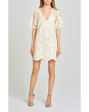 Wayf Kenzie Floral Embroidered Ladder Stitch Minidress - Natural