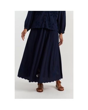 Chinti & Parker Linen-Blend Broderie Skirt - Blue