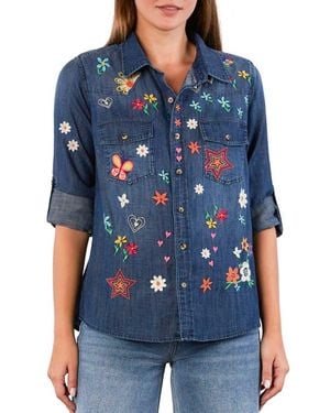Billy T Sketchbook Embroidered Button-Up Shirt - Blue
