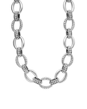 Lagos Signature Caviar Sterling Oval Fluted Link Necklace - Metallic