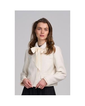 Elle Collection Tweed Jacket With Bow - Gray