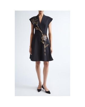 Lela Rose Fishing Lures Embroidered Fit & Flare Cocktail Dress - Black