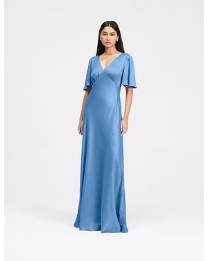 Ghost Arabella Angel Sleeve Satin Maxi Dress - Blue