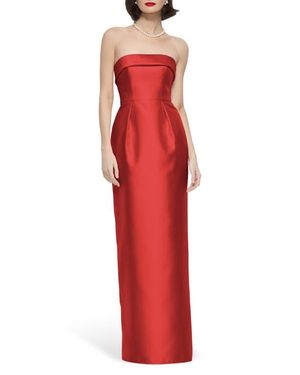 Alfred Sung Maye Strapless Satin Column Gown - Red