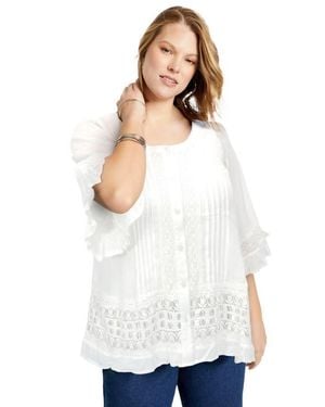June + Vie Lace Trimmed Boho Blouse - White