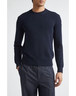 Moncler Logo Patch Cotton Crewneck Sweater - Blue