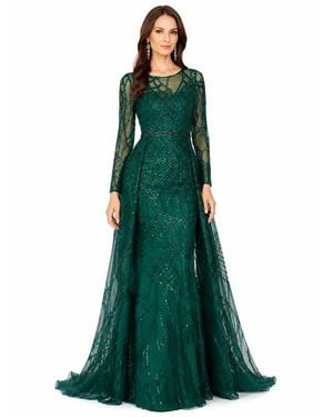 LARA New York Beaded Faux-Wrap V-Neck Bridal Gown - Green