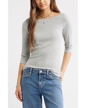 BP. Boat Neck Three-Quarter Sleeve Top - White