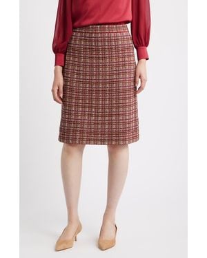 Misook Plaid Knit Pencil Skirt - Red