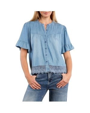 Billy T Pleat Button-Up Top - Blue