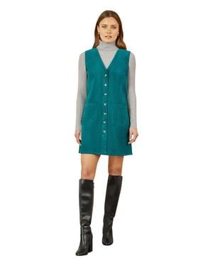 Yumi' V-Neck Cord Pinafore Dress - Blue