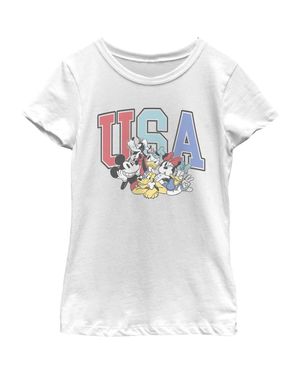 Mickey & Friends Girls' The American Dream Team T-Shirt - White