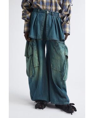 Collina Strada Hazel Skirt Panel Oversize Denim Cargo Pants - Blue