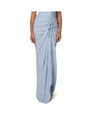 JLUXLABEL Noelia Slit Cotton & Linen Maxi Skirt - Blue