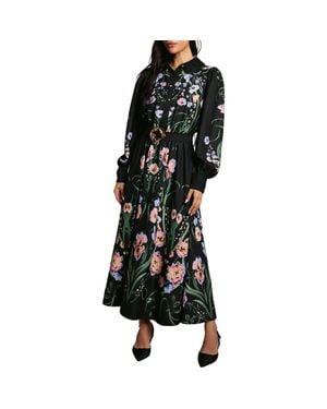 Coast Lace Trim Printed Shirt Dress - Black