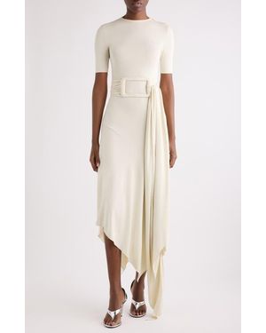 Alaïa Belted Bias Cut Fluid Jersey Asymmetric Dress - White