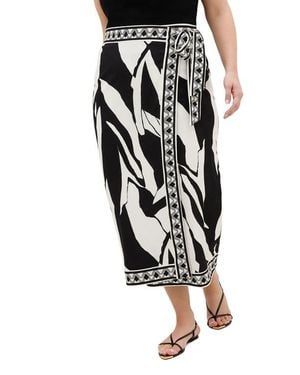 City Chic Print Wrap Maxi Skirt - Black