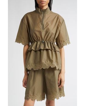 Cecilie Bahnsen Avi Floral Embroidered Peplum Top - Green