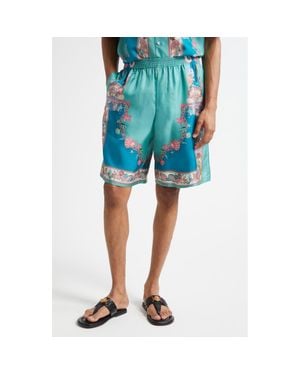 Versace Coral Theater Silk Shorts - Blue