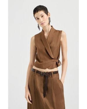 Brunello Cucinelli Linen Diagonal Vest - Brown