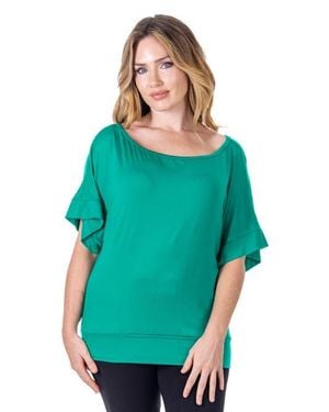 24seven Comfort Apparel Loose Fit Dolman Top With Wide Sleeves - Green