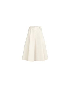 Brunello Cucinelli Dyed Cotton And Wool Wrinkled Denim Full Skirt With Monili - White