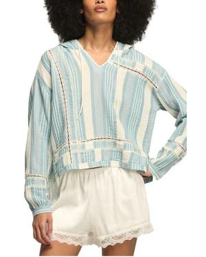 Lucky Brand Stripe Lace Inset Guaze Hoodie - Blue