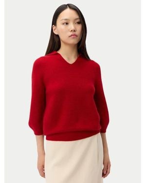 GOBI Mongolian Cashmere Open V-Collar Polo Sweater - Red