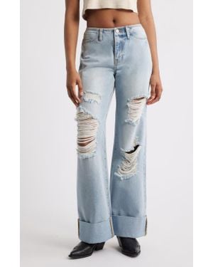 PTCL Elowen Distressed Cuffed Wide Leg Jeans - Blue