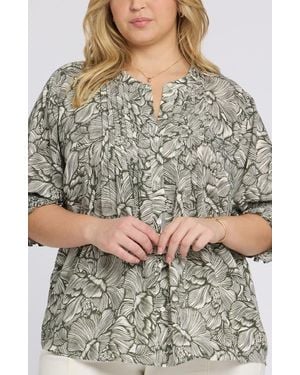 NYDJ Print Peasant Top - Gray